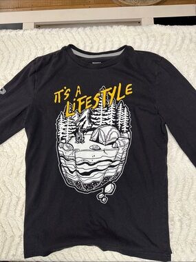 Sonoma black graphic tee ‘It’s a lifestyle’ camping long sleeve Tee L (14-16)